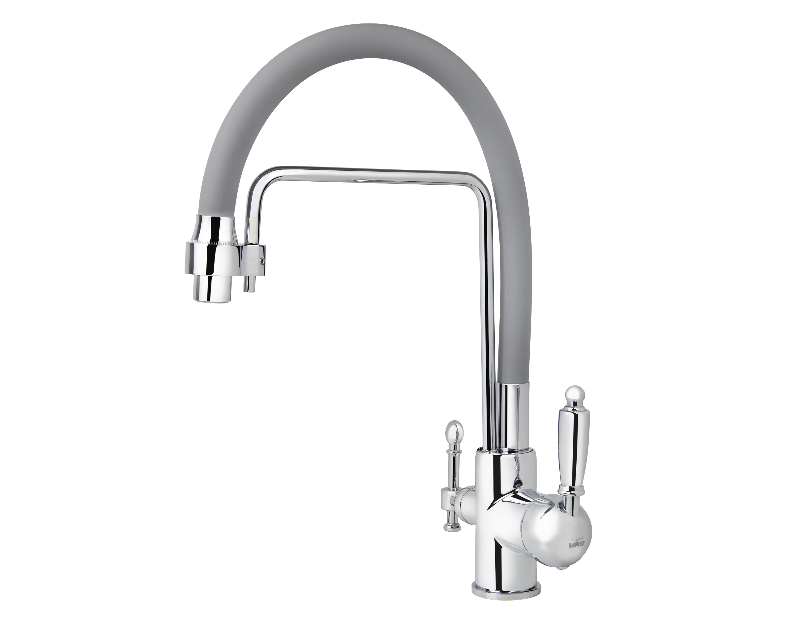 Смеситель VIKO  V-5616 для кухни, серый, излив гибкий, поворотный, под фильтр, латунь