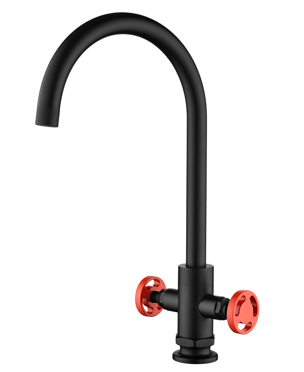 Смеситель KAISER Topaz 17333-2 для кухни, чёрный матовый, излив поворотный, латунь