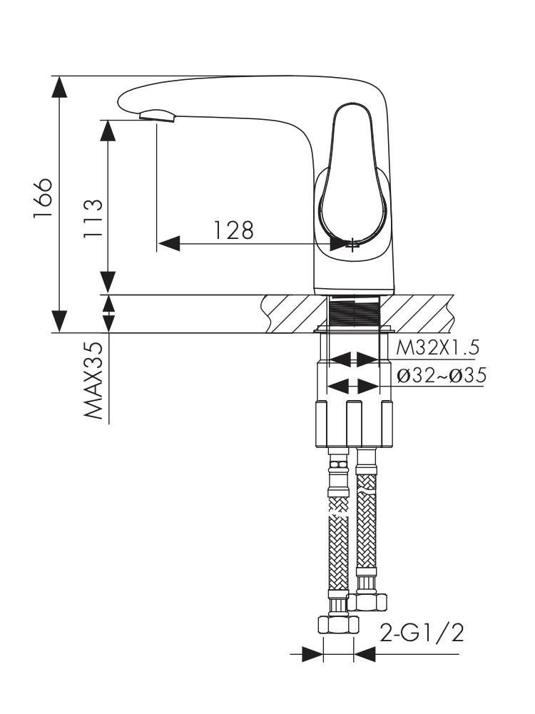 Смеситель KAISER Plane 07011 для раковины с гайкой, латунь, хром