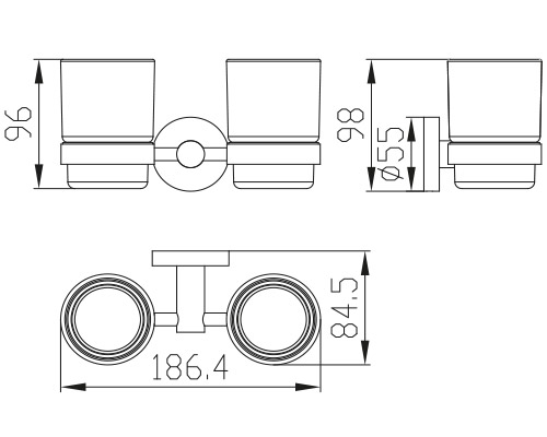 Держатель стаканов двойной(стекло) KAISER хром (латунь)