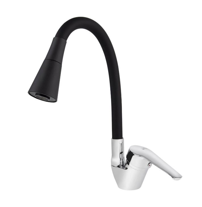 Смеситель VIKO кухня боковой Ø40 с гайкой черным гибким изливом (2-jet)