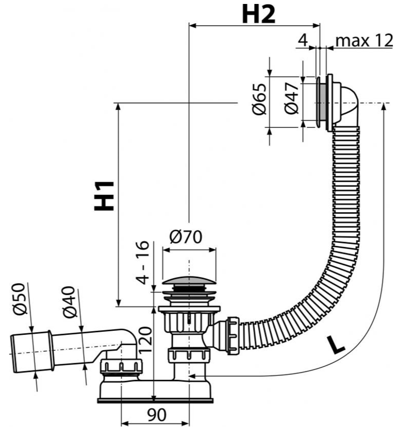 Обвязка для ванны click/clack (Alca PLAST) хром. пластик,