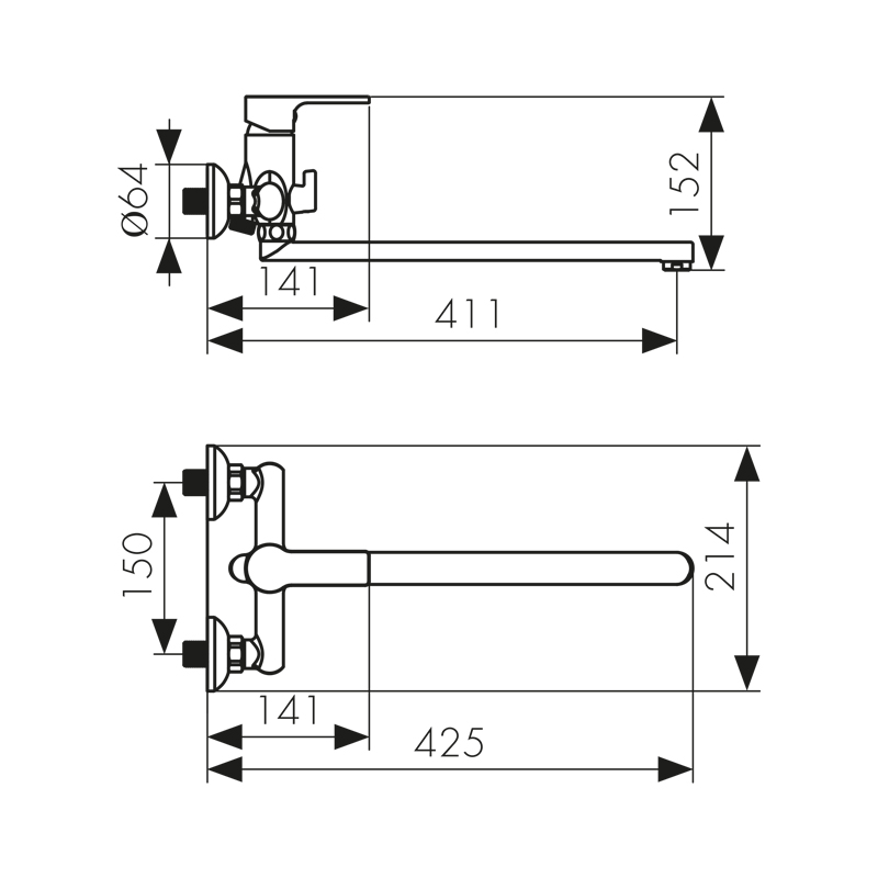 Смеситель KAISER Oval 56055 для ванны и душа, латунь, хром, поворотный