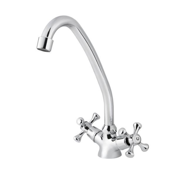 Смеситель VIKO кухня крест керамика /изогнутый нос, с гайкой