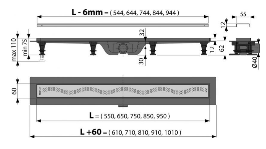Водоотводящий желоб с порогами для перфорированной решетки /AG100101950