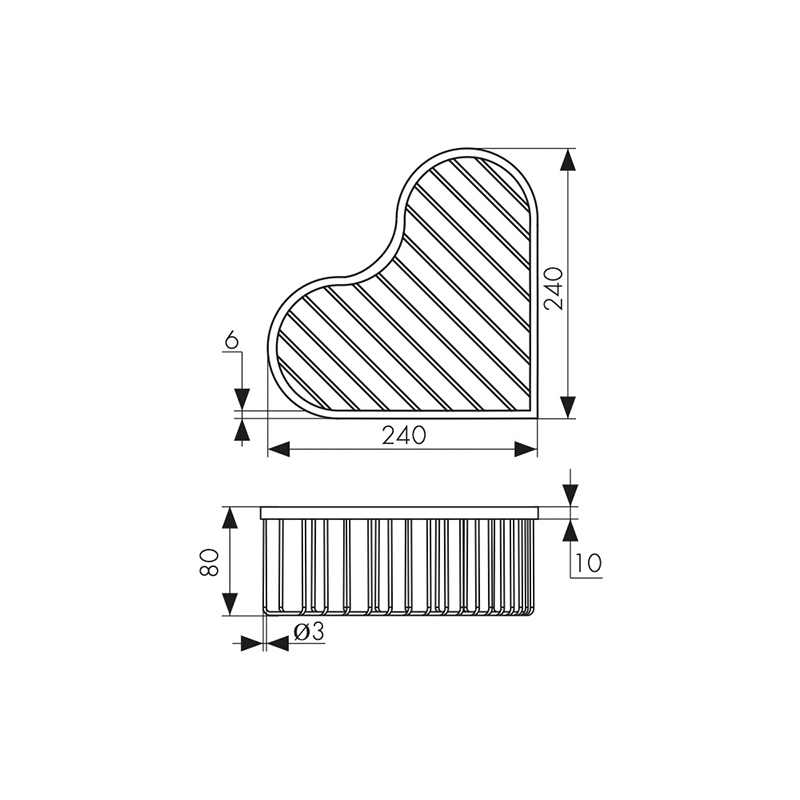 Полка настенная угловая KAISER 240*240*80, хром (нерж. сталь)
