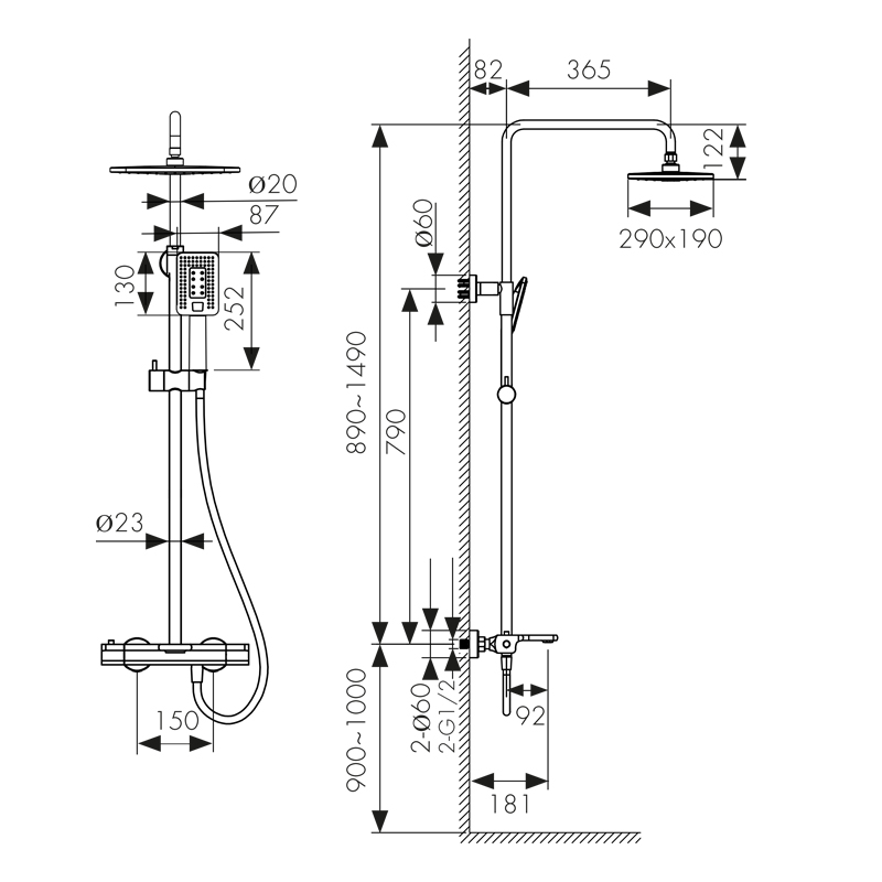 Душевая система с термостатом KAISER Elite 01182-2, чёрный матовый, латунь