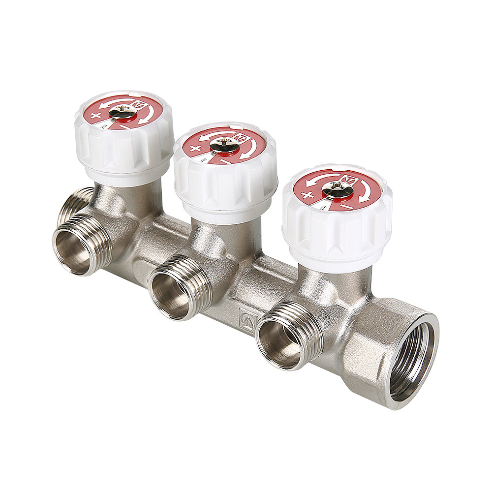 Коллектор с регул. вентилями, VALTEC  3/4"х1/2"нар. - 3 вых.  