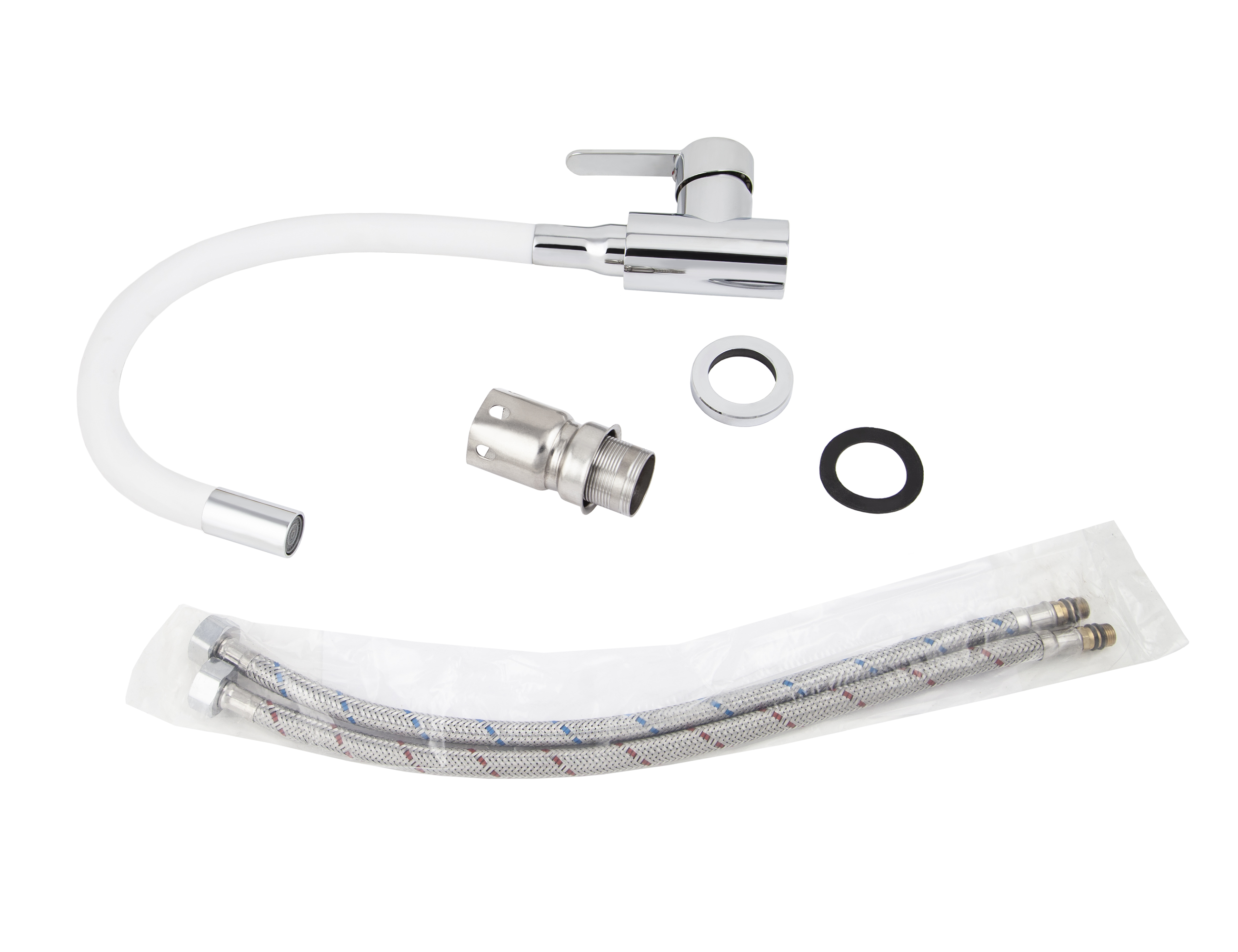 Смеситель VIKO  V-4434 для кухни, белый, излив поворотный, нержавеющая сталь