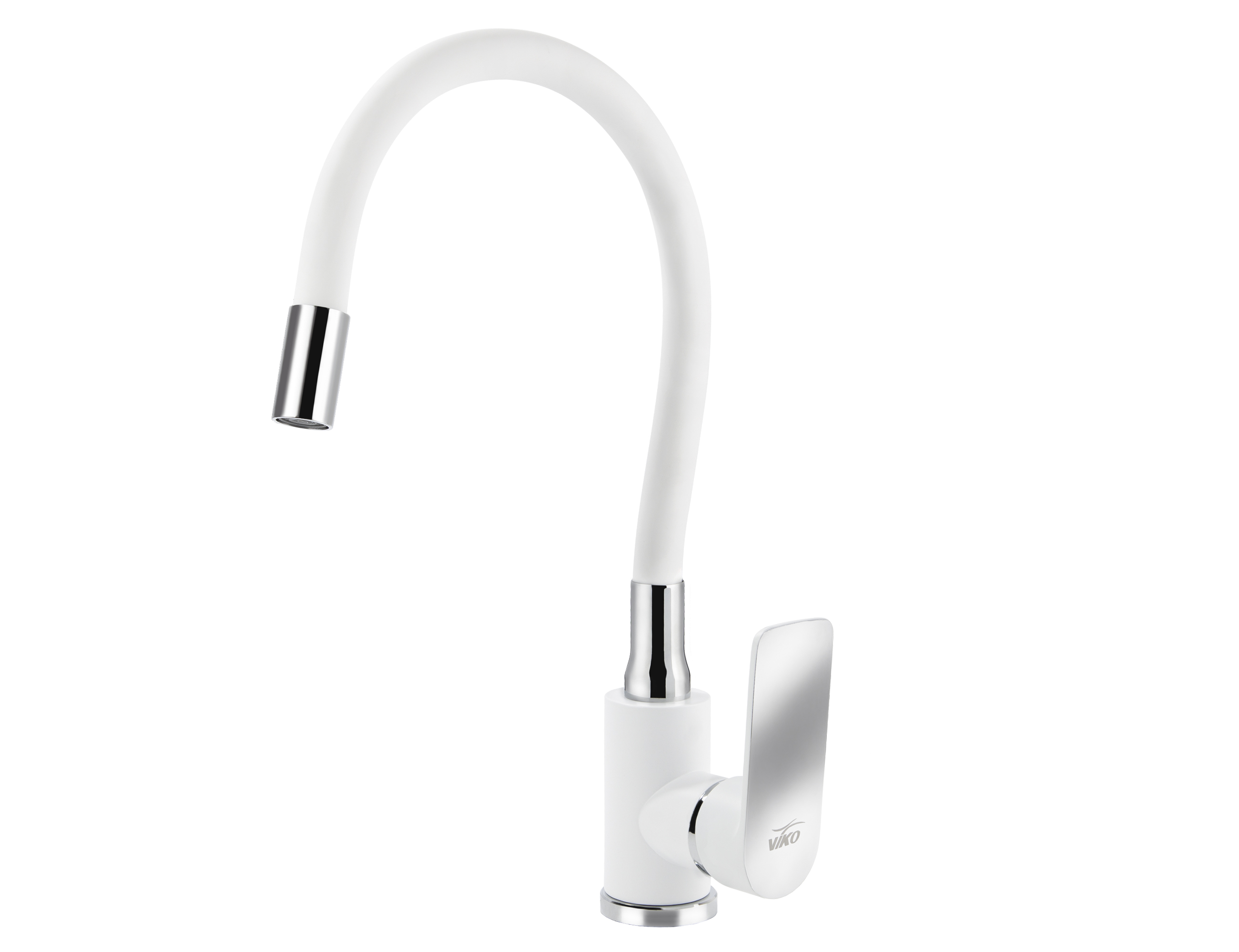 Смеситель VIKO  V-7758 для кухни, белый, хром, излив поворотный, гибкий, нержавеющая сталь