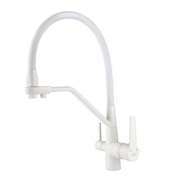 Смеситель VIKO кухня боковой  под фильтр Ø35 (латунь) с гибким белым изливом, корпус: белый