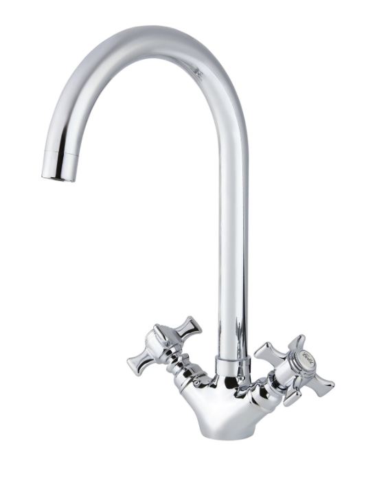 Смеситель VIKO кухня крест (поворот.выс) R-излив (латунь),  креплением гайка