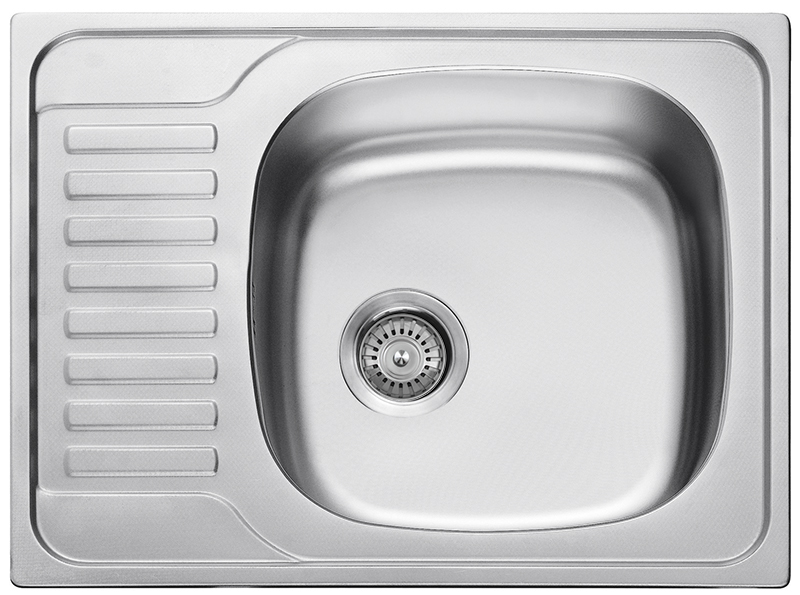 Мойка из нержавейки "KAISER" врезная 650x500*180*0.8mm хром, правая/сифон