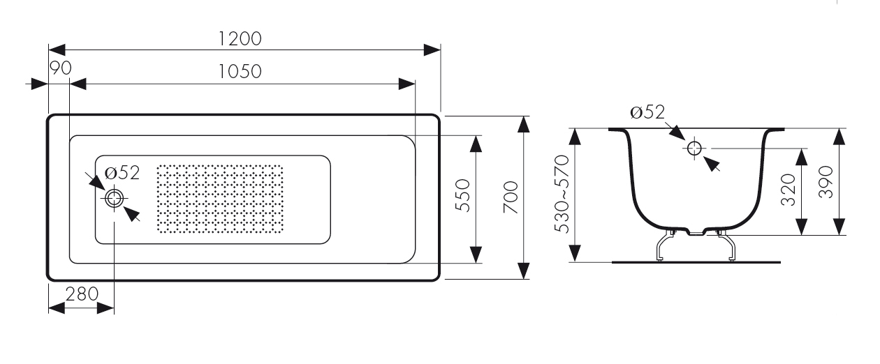Ванна KAISER чугунная 1200*700*390