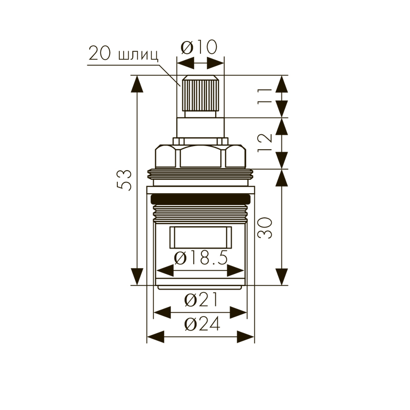 Кран-букса KАISER 1/2 для смес. серии 42/57/11255/11211, 20 шлиц 90* /1 пара/  (стар. арт. 42/57К)