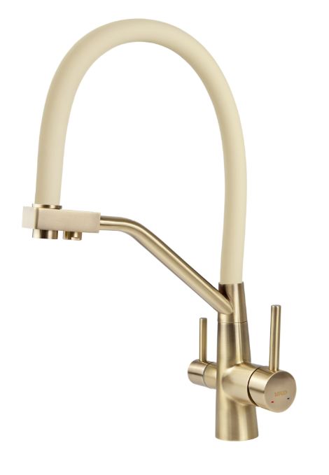 Смеситель VIKO для кухни под фильтр с гибким изливом Ø35, нерж. сталь (корпус/излив: бронза/жасмин)