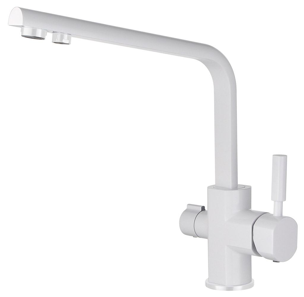 Смеситель KAISER Decor 40144-10 для кухни с подачей фильтрованной воды, белый глянцевый, излив повор