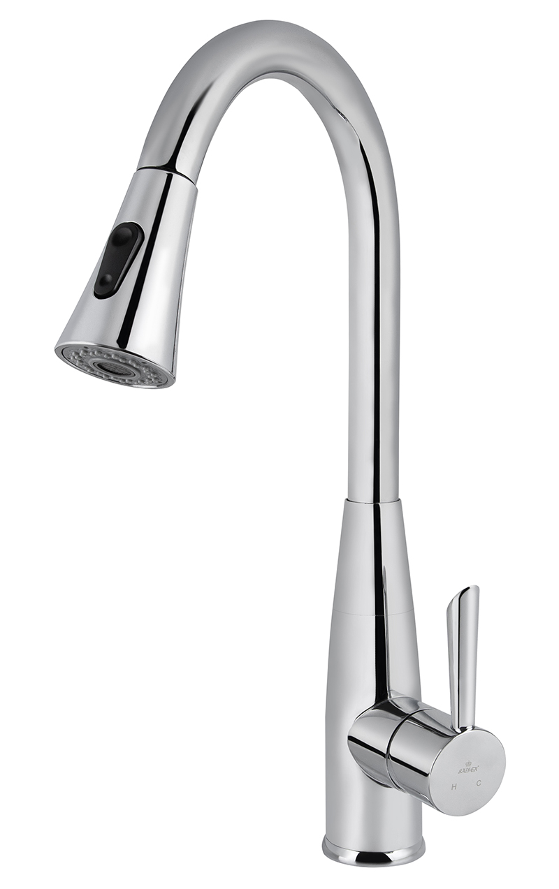 Смеситель KAISER Merkur 26144 для кухни, хром, излив поворотный, выдвижной, латунь