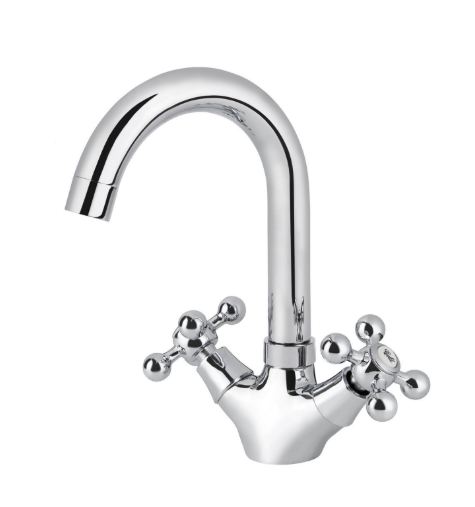 Смеситель VIKO для раковины крест керамика (поворот. низкий R-излив)