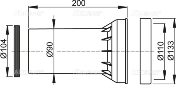 Патрубок сливной для подвесного унитаза  Ø90 мм ALCA-PLAST