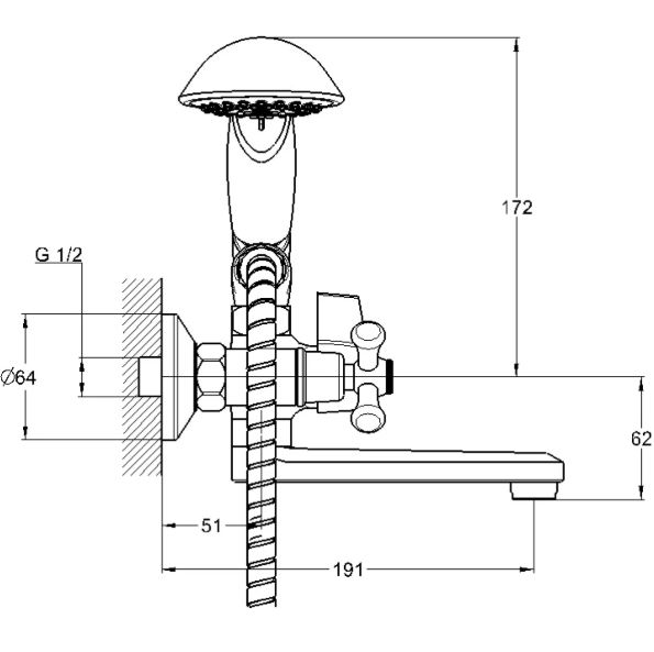 Смеситель G-lauf  QML3-A827 для ванны и душа, цинковый сплав, хром, поворотный
