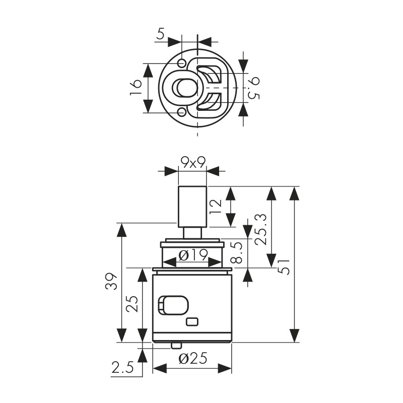 Картридж KАISER Ø25  для смесителя серии 51011/51111 