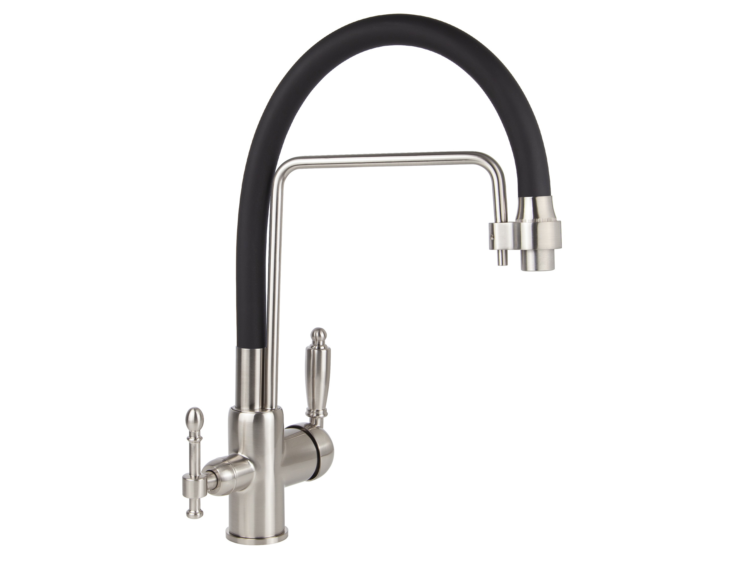 Смеситель VIKO  V-5615 , чёрный, излив гибкий, поворотный, под фильтр, латунь