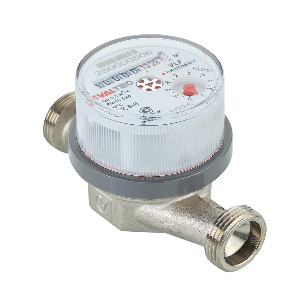 Счетчик воды 1/2" VALTEC универсальный 110мм (БЕЗ СГОНОВ)  до +90^C, 1.5м3,  
