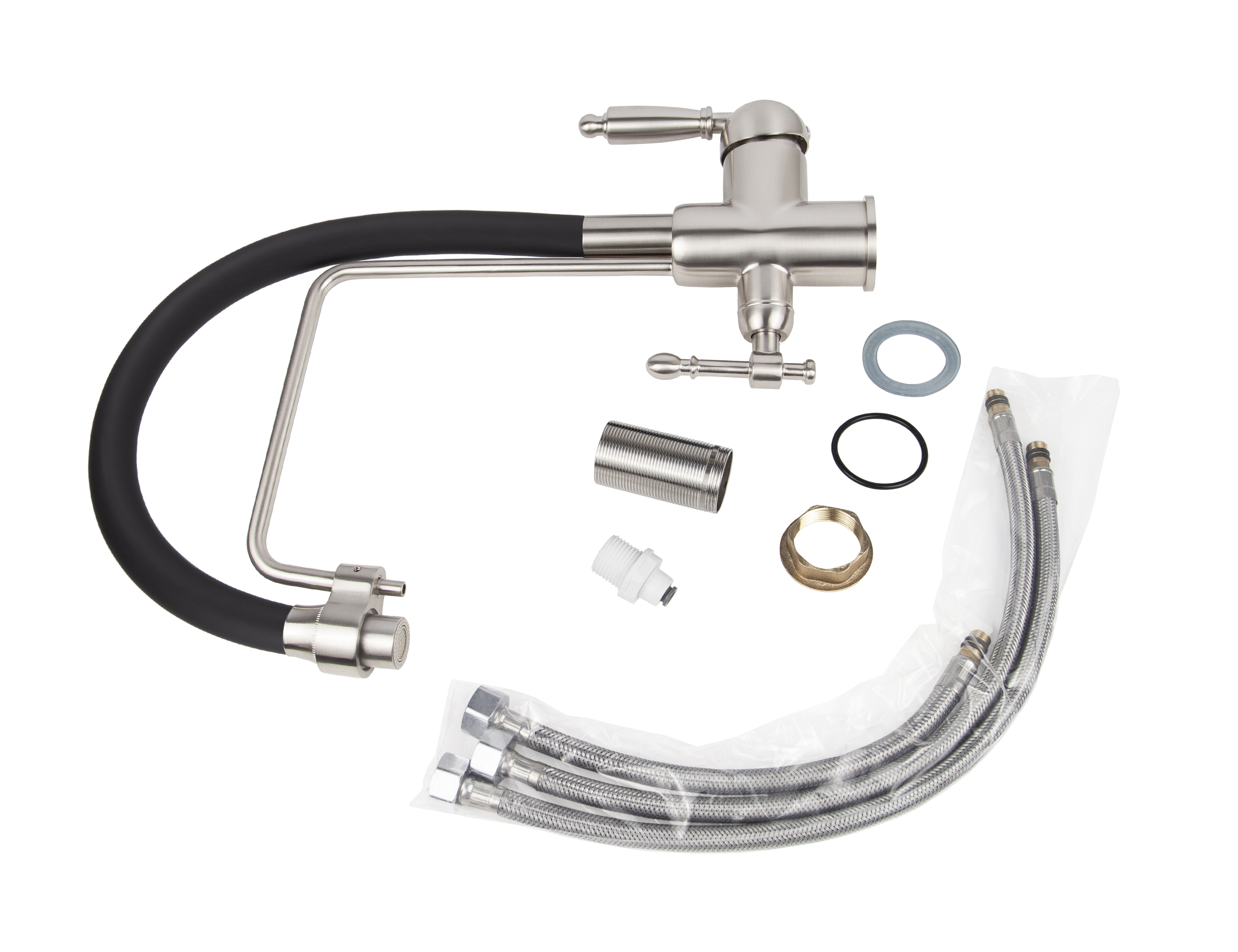 Смеситель VIKO  V-5615 , чёрный, излив гибкий, поворотный, под фильтр, латунь