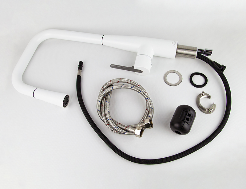 Смеситель KAISER Claro 22144-24 для кухни, белый матовый, излив поворотный, выдвижной, латунь