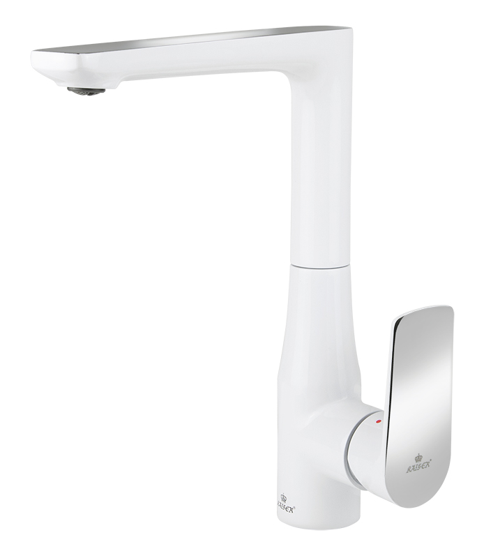 Смеситель KAISER Atrio 60044 для кухни, белый, хром, излив поворотный, латунь