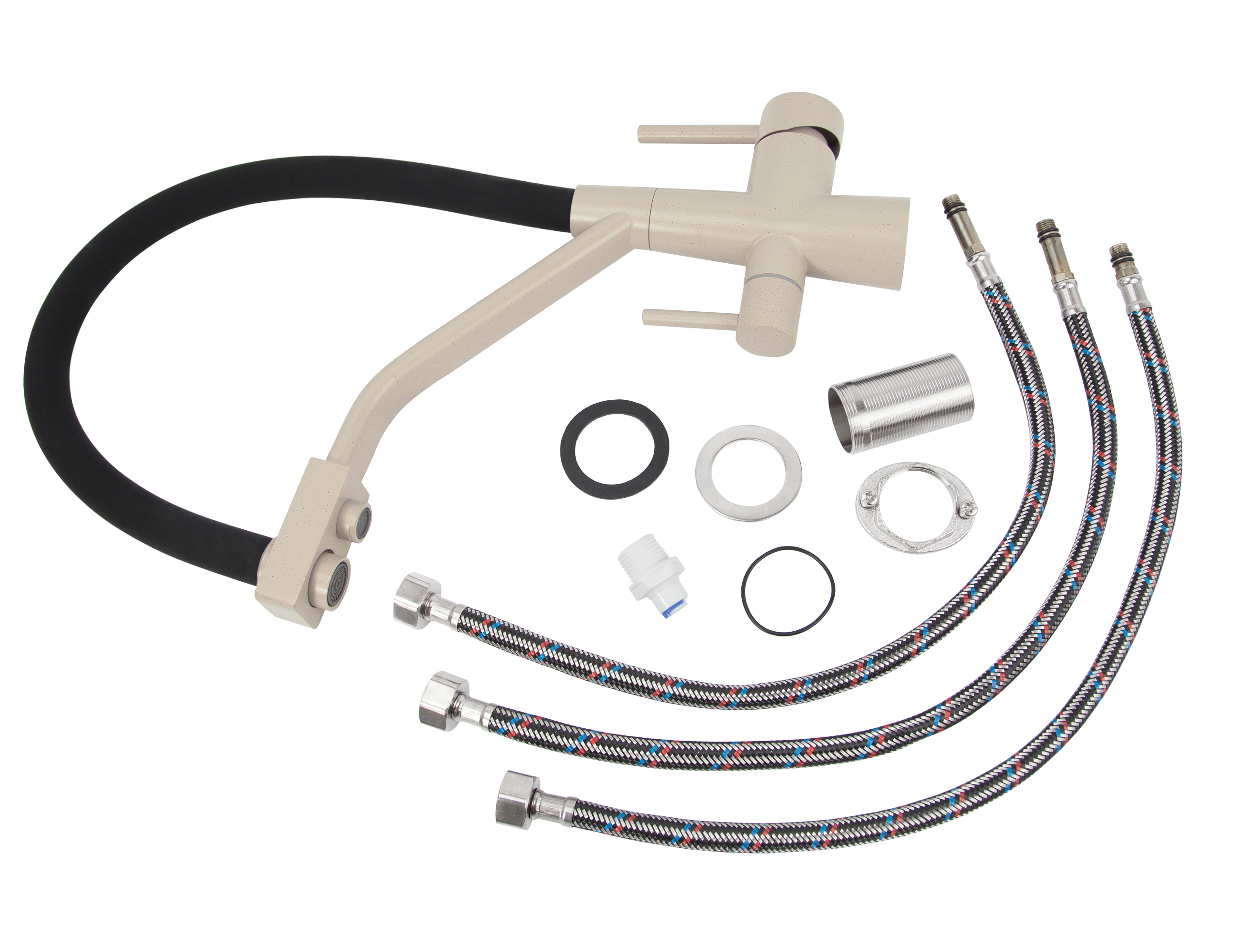 Смеситель VIKO  V-5812 для кухни, бежевый мрамор, излив поворотный, нержавеющая сталь