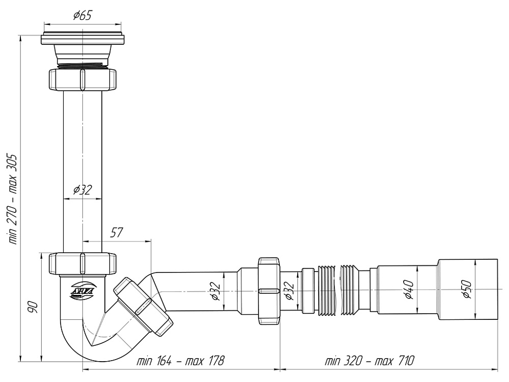 Сифон Ани для биде1-1/4" х 32 с трубой 32*40/50
