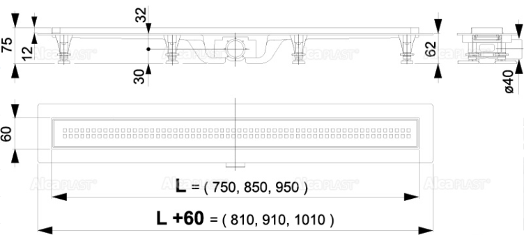 Водоотводящий желоб с порогами для перфорированной решетки /AG100201750