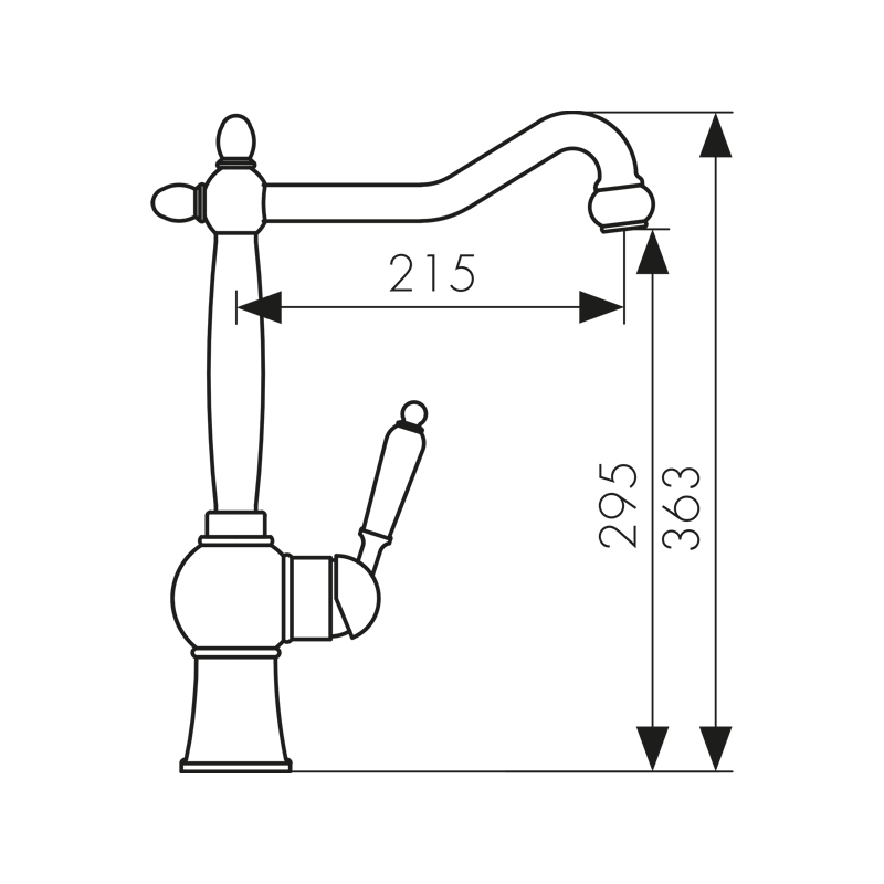 Смеситель KAISER Wood-Stone 61033 для кухни, хром, излив поворотный, латунь