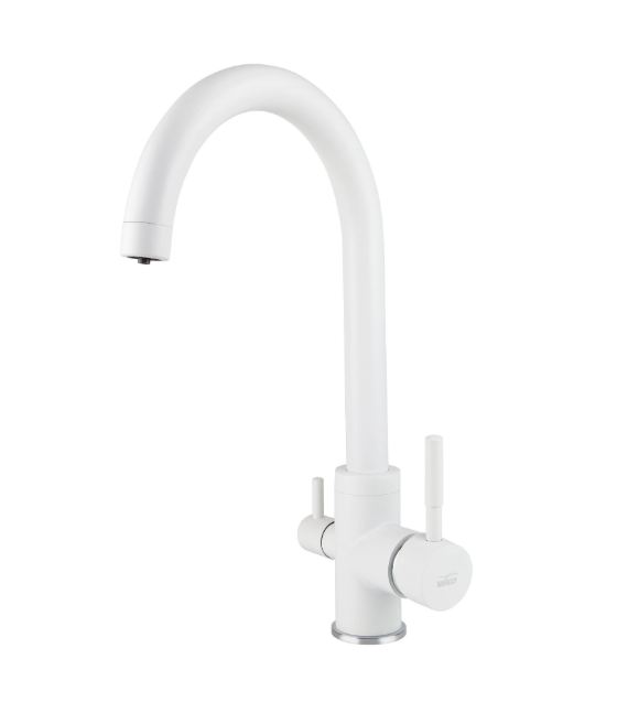 Смеситель VIKO кухня боковой  под фильтр (латунь) Ø35 с гайкой, белый