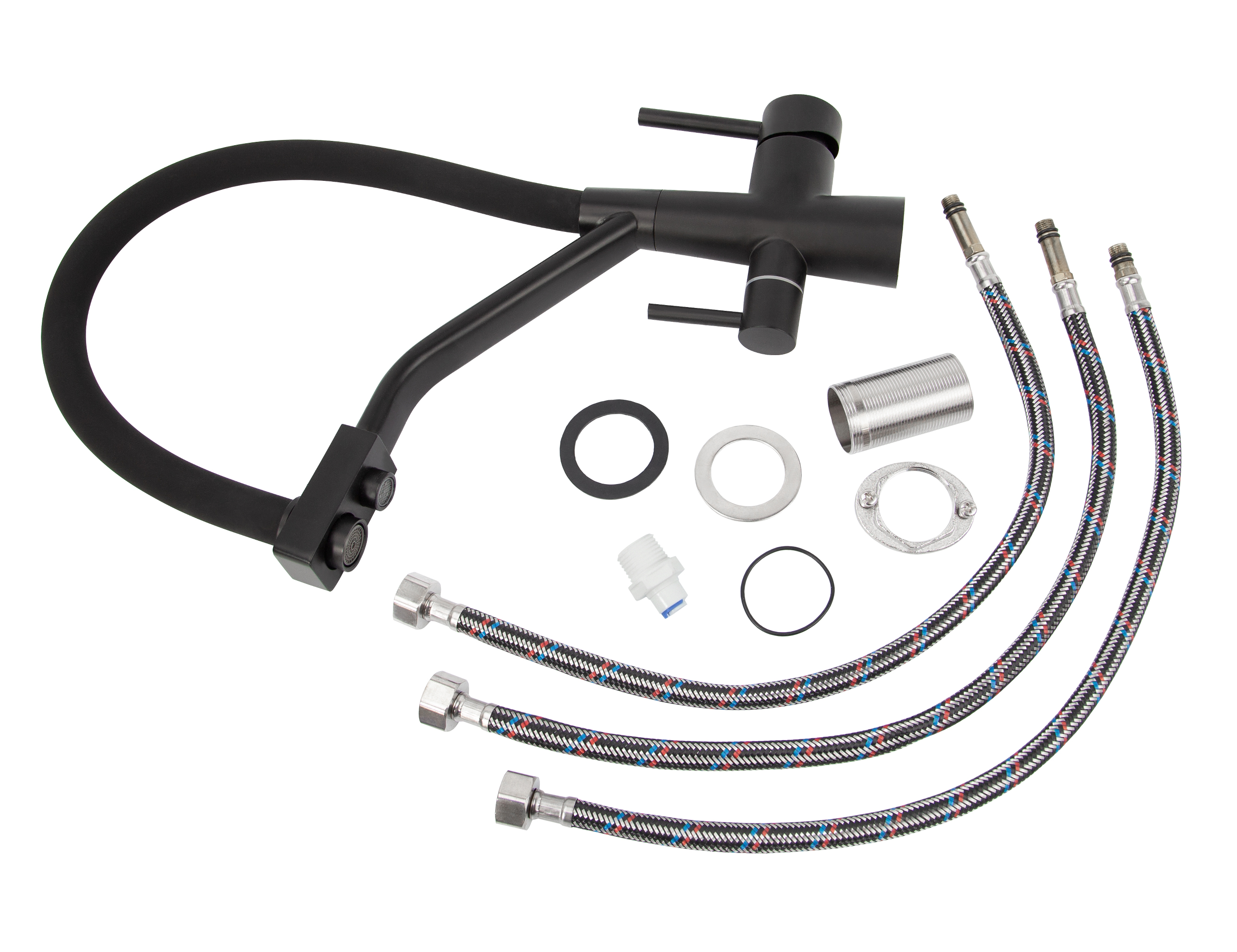 Смеситель VIKO  V-5842 для кухни, чёрный, излив поворотный, нержавеющая сталь