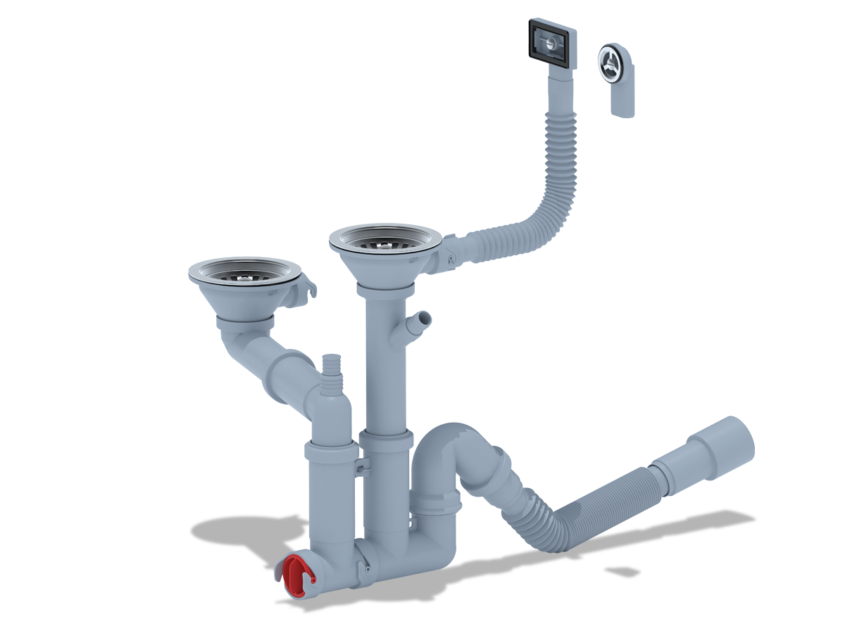 Сифон Ани 3 1/2"*40 двойной, смещ с отв., гибким кругл.и прямоуг. переливом, с гибкой трубой 40*40/50мм