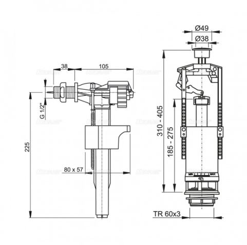 Комплект арматуры, боковой 1/2" (Alca PLAST) 