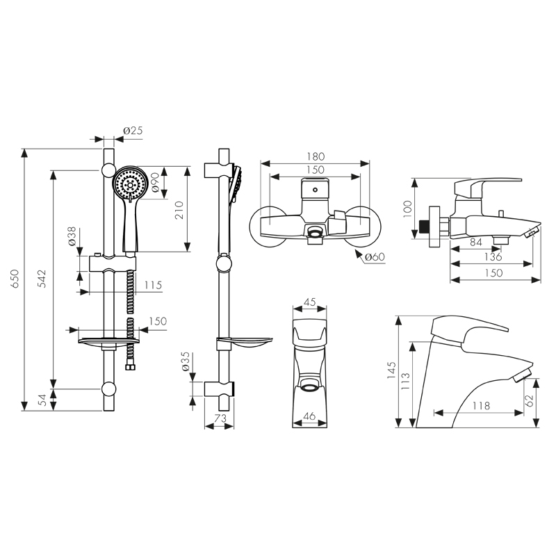 Смеситель ПСМ Guss 6800К для ванны и душа, латунь, хром, неповоротный