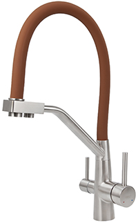 Смеситель VIKO для кухни под фильтр с гибким изливом Ø35, нерж. сталь (корпус/излив: серебро/коричневый) Смеситель VIKO для кухни под фильтр с гибким изливом Ø35, нерж. сталь (корпус/излив: серебро/коричневый)