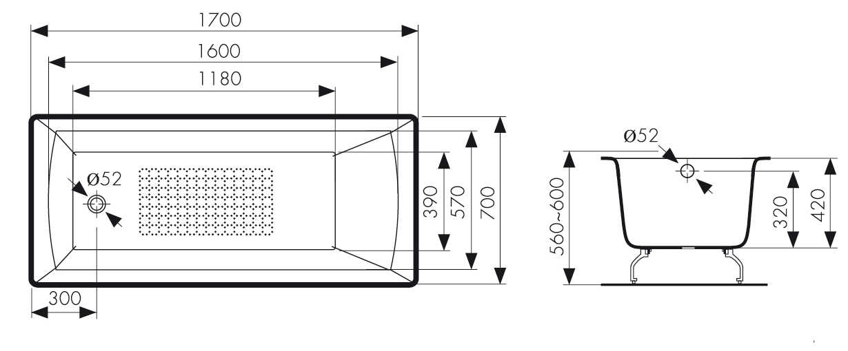 Ванна KAISER чугунная 1700*700*420