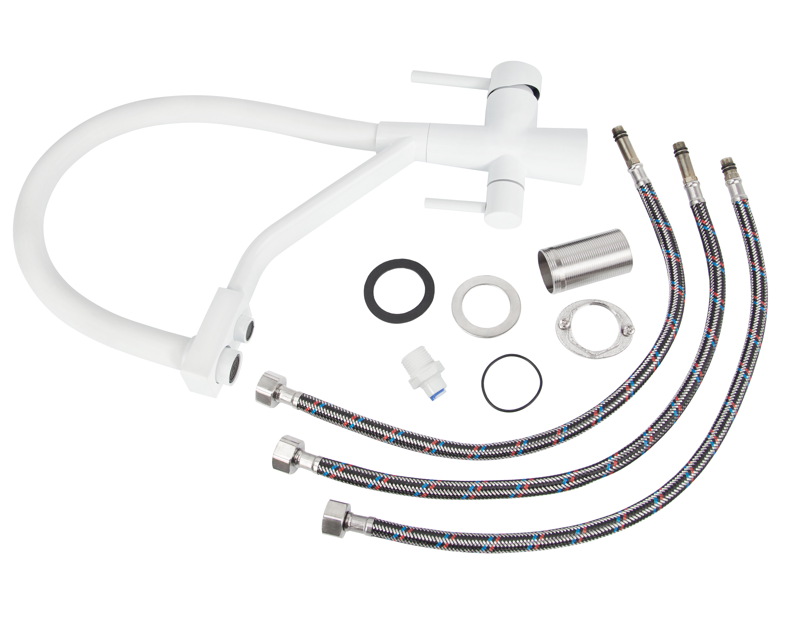 Смеситель VIKO  V-5844 для кухни, белый матовый, излив поворотный, нержавеющая сталь