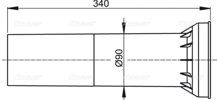 Патрубок сливной для подвесного унитаза DN90 х34см  (Alca PLAST)