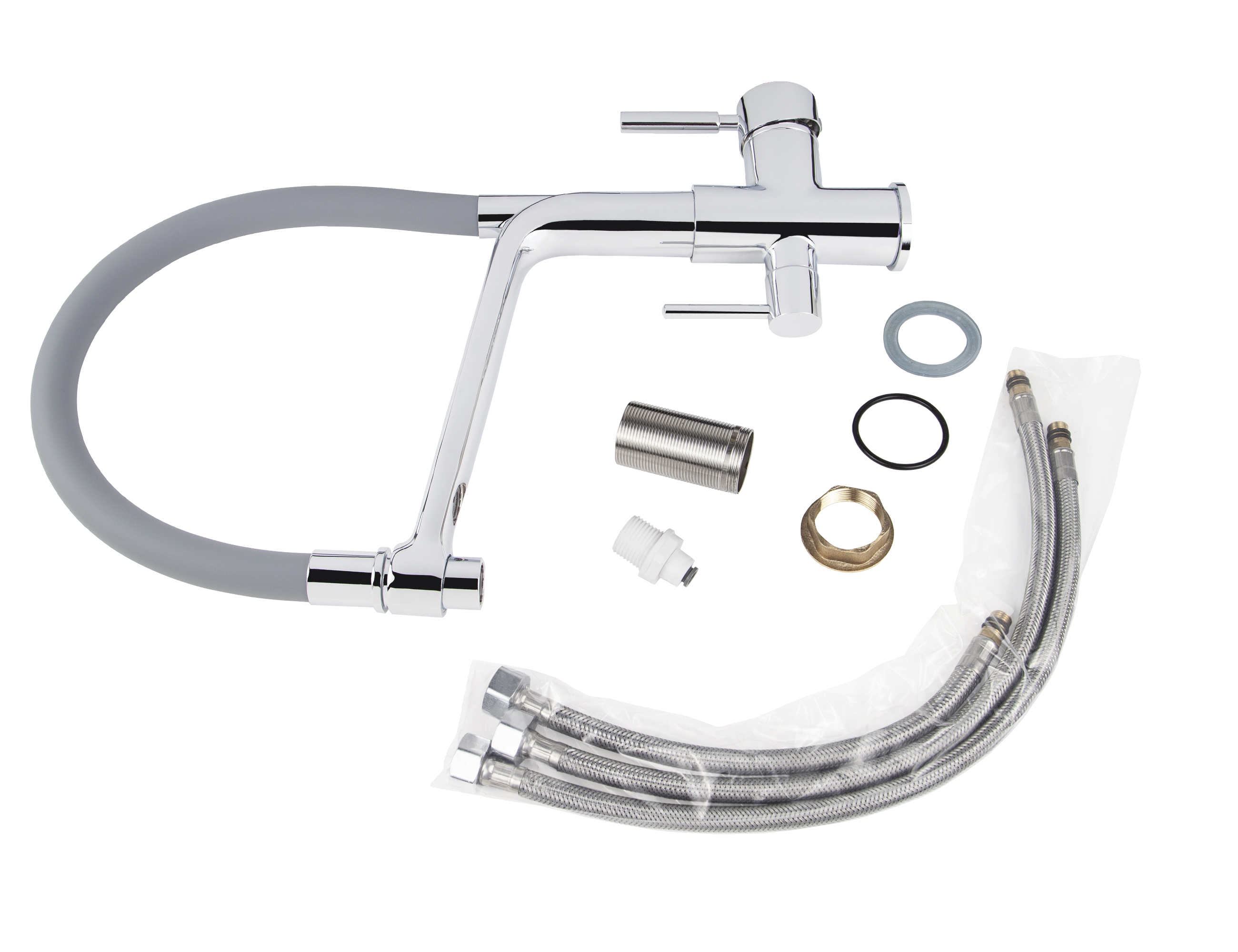 Смеситель VIKO  V-5606 для кухни, серый, излив гибкий, поворотный, под фильтр, латунь