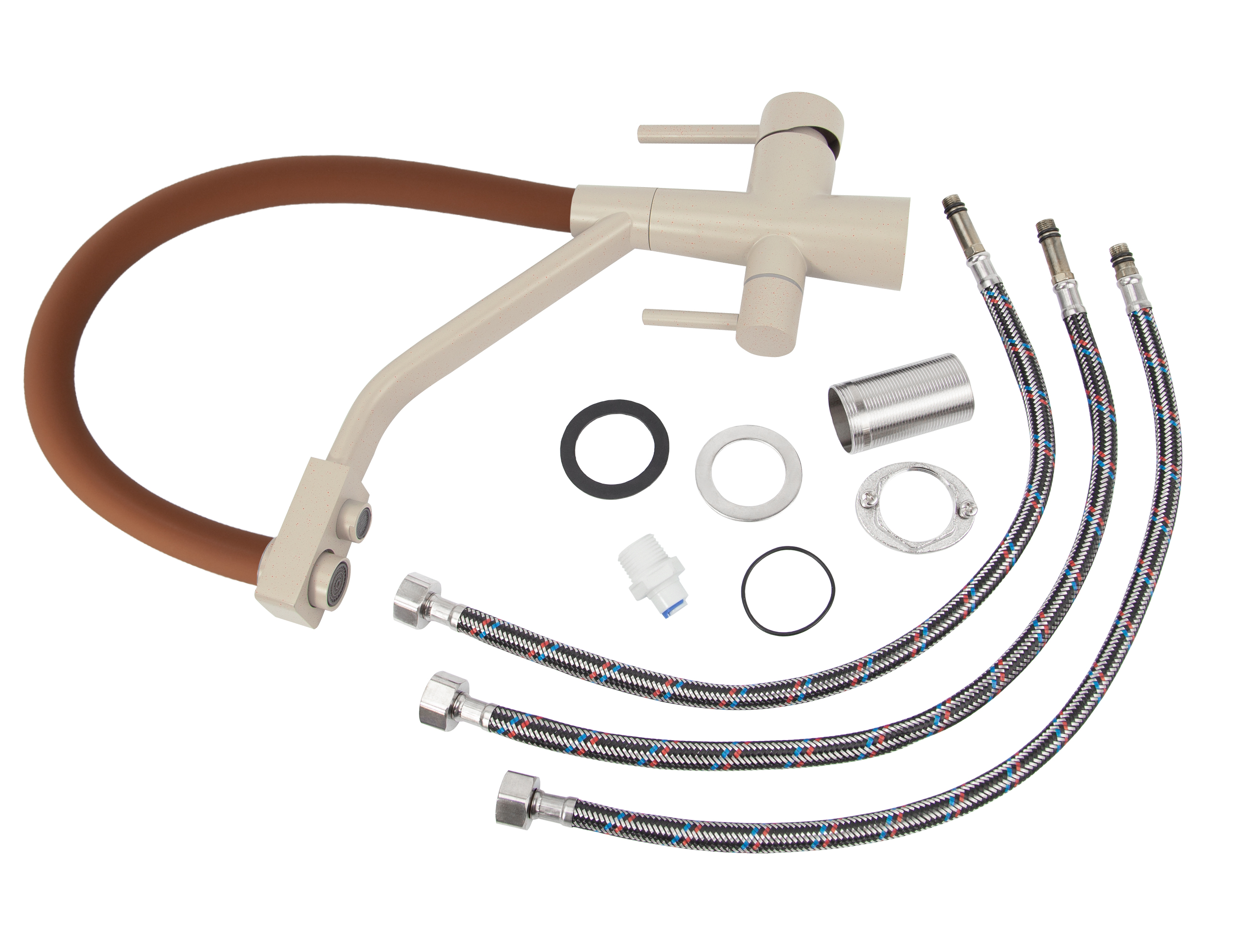 Смеситель VIKO  V-5810 для кухни, бежевый мрамор, излив поворотный, нержавеющая сталь