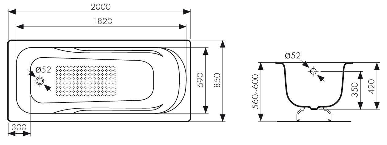 Ванна KAISER чугунная 2000*850*420