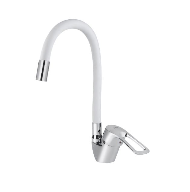 Смеситель VIKO кухня боковой с белым гибким изливом Ø40 с гайкой