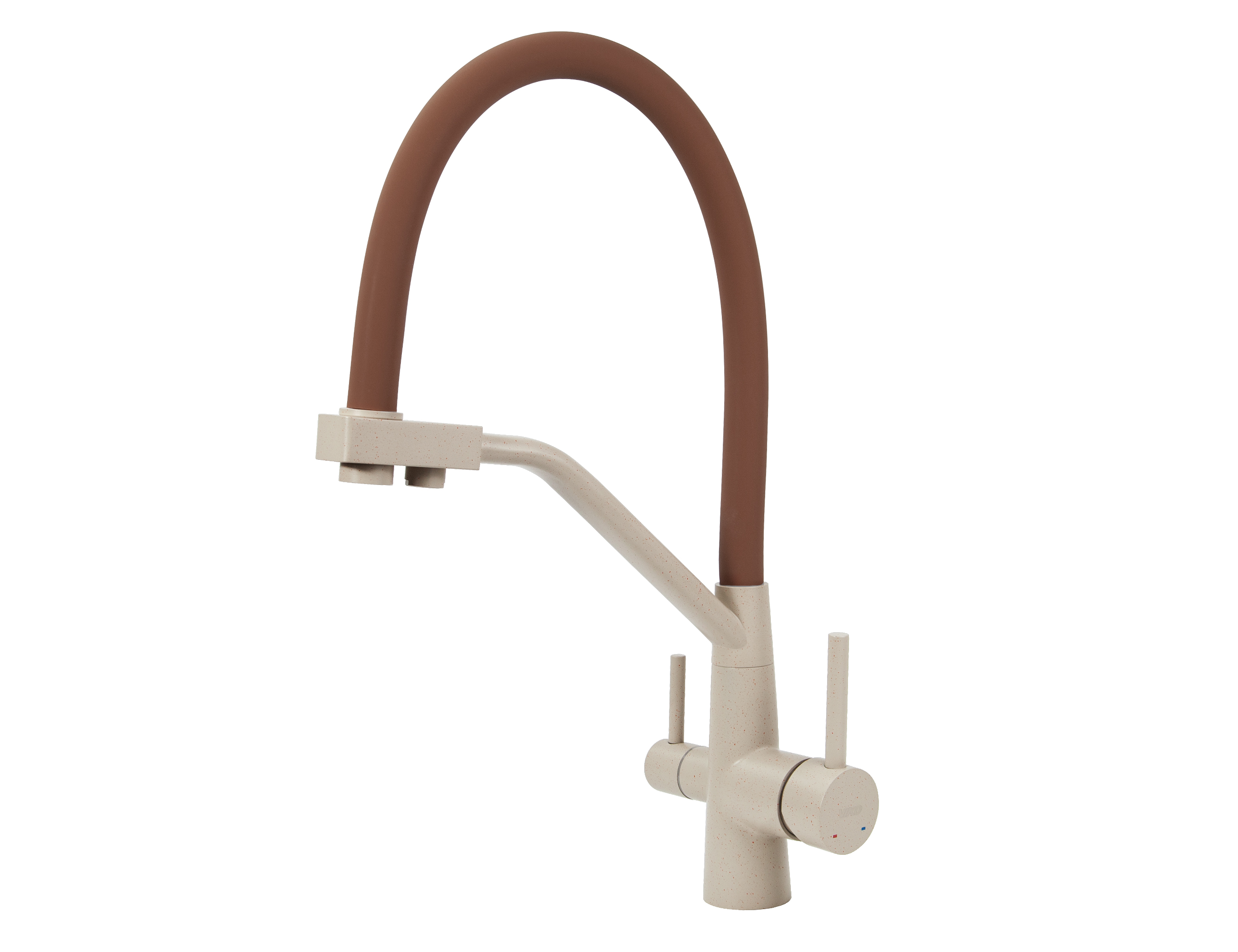 Смеситель VIKO  V-5810 для кухни, бежевый мрамор, излив поворотный, нержавеющая сталь