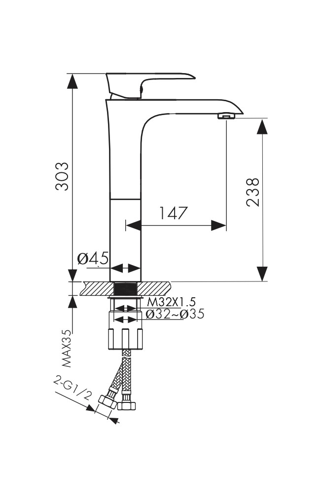Смеситель KAISER Nove 06111 для раковины высокий, латунь, хром